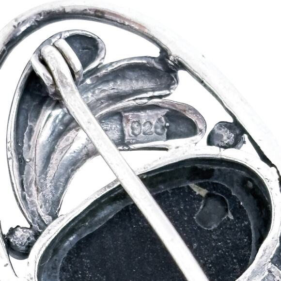 Black Onyx Floral Pin Brooch | Vintage Sterling Silver 925 - Picture 5 of 7